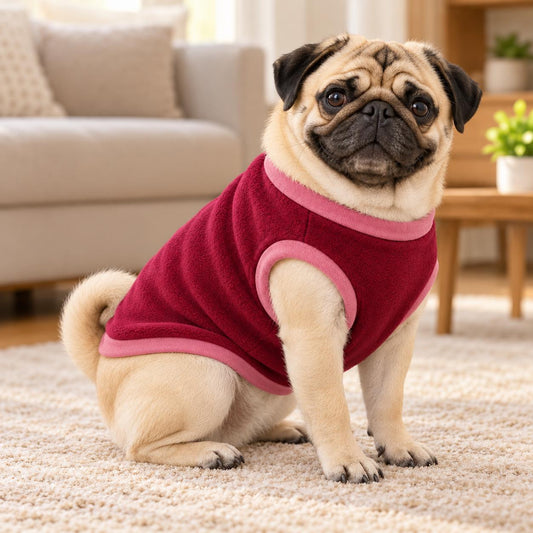 Fleece Dog Vest Designed for Pugs, Frenchie, Bulldogs Sleeveless Pullover for similar compact, deep-chested breeds. | Warm Dog Jumper