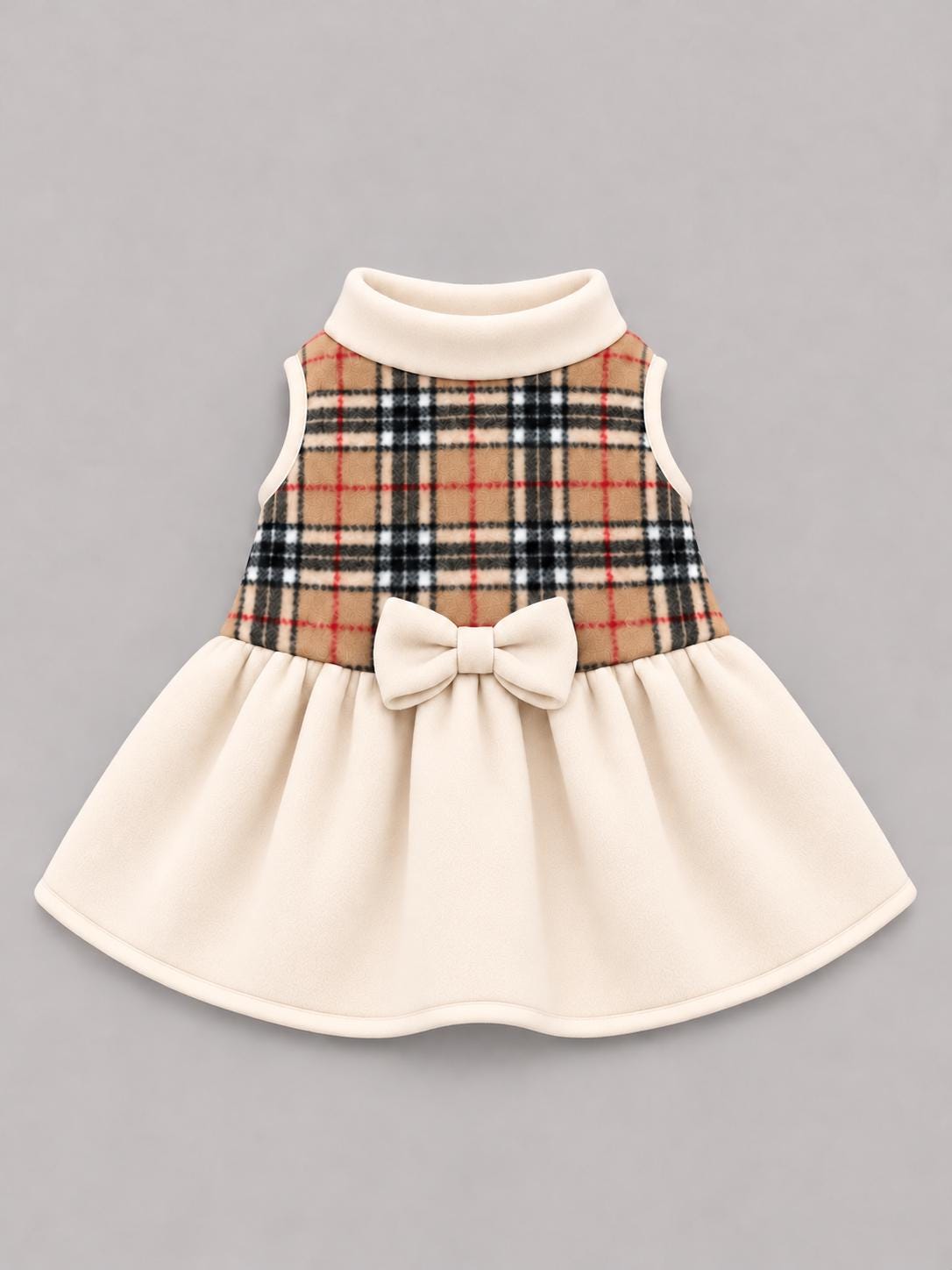 Fleece Dog Dress with Bow, Warm Winter Dog Clothes for Small Dogs, Drop Waist Puppy Dress, Handmade to Order