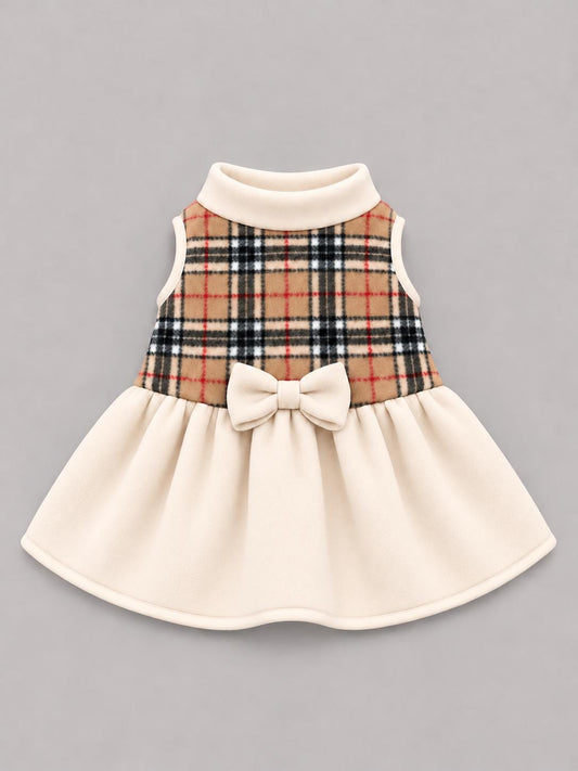 Fleece Dog Dress with Bow, Warm Winter Dog Clothes for Small Dogs, Drop Waist Puppy Dress, Handmade to Order