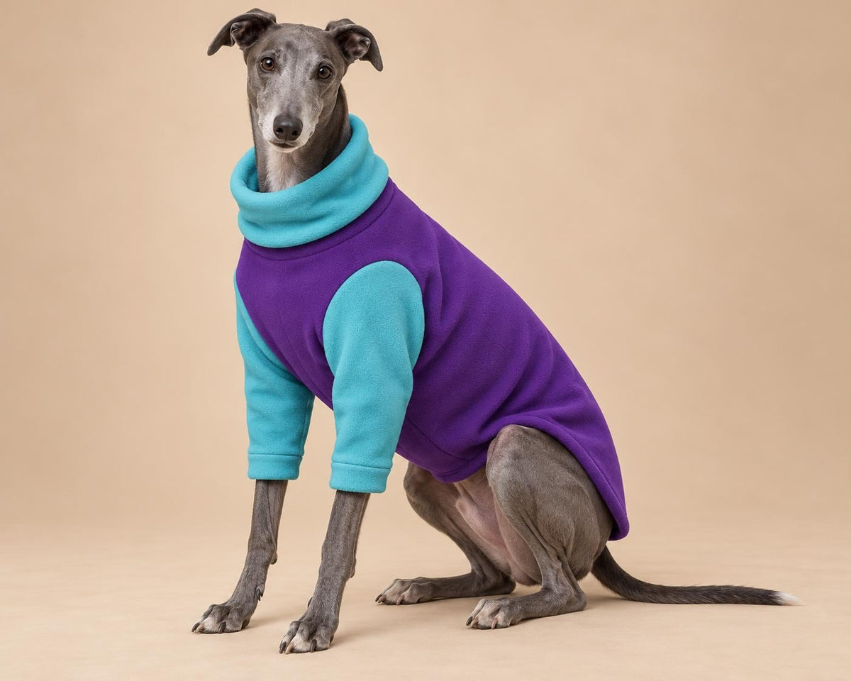 English Greyhound Fleece Jumper, Turtle Neck Dog Pyjamas, Greyhound Winter Top, Soft Fleece Greyhound Clothes