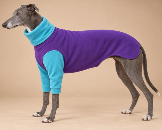 English Greyhound Fleece Jumper, Turtle Neck Dog Pyjamas, Greyhound Winter Top, Soft Fleece Greyhound Clothes
