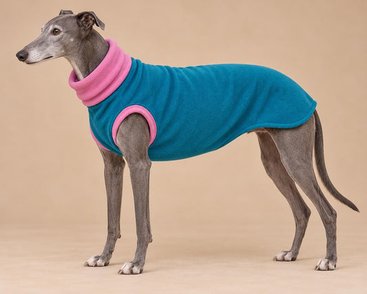 English Greyhound Fleece Jumper, Turtle Neck Dog Pyjamas, Greyhound Winter Top, Soft Fleece Greyhound Clothes