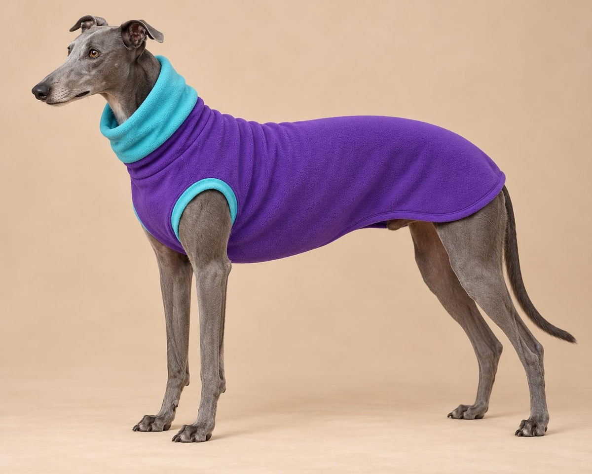 English Greyhound Fleece Jumper, Turtle Neck Dog Pyjamas, Greyhound Winter Top, Soft Fleece Greyhound Clothes