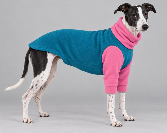 Whippet Fleece Jumper with Sleeves, Turtle Neck Dog Coat, Warm Winter Pyjamas for Sighthounds Greyhound Clothes