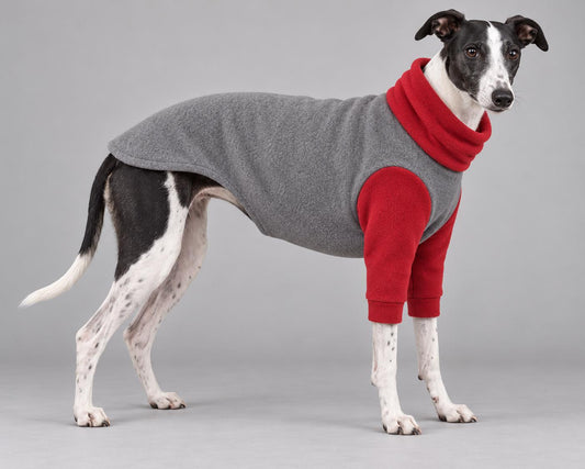 Whippet Fleece Jumper with Sleeves, Turtle Neck Dog Coat, Warm Winter Pyjamas for Sighthounds Greyhound Clothes