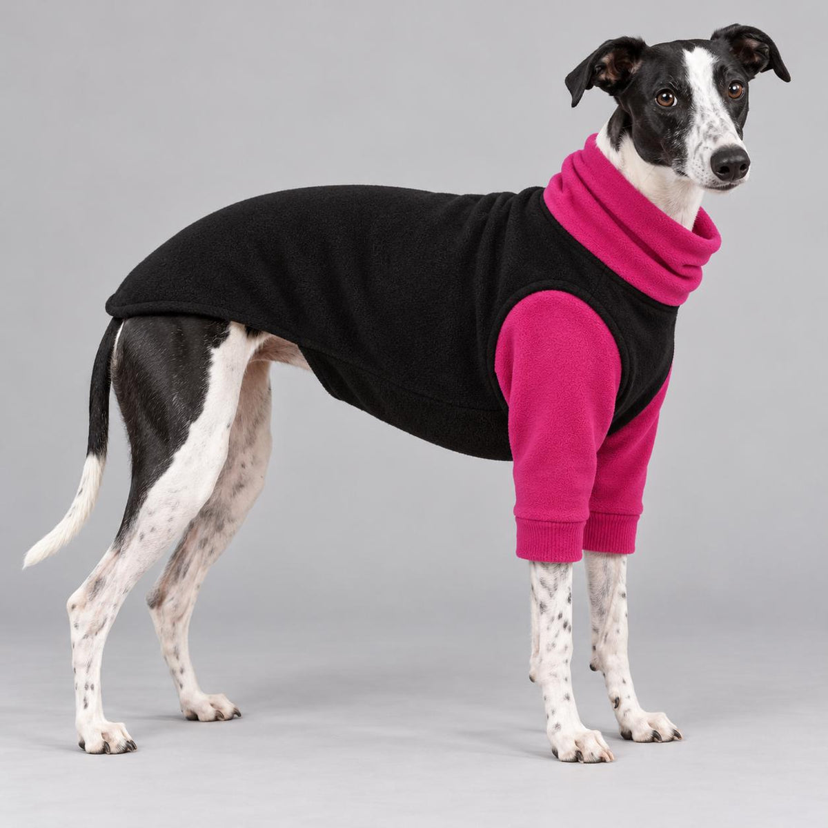 Whippet Fleece Jumper with Sleeves, Turtle Neck Dog Coat, Warm Winter Pyjamas for Sighthounds Greyhound Clothes