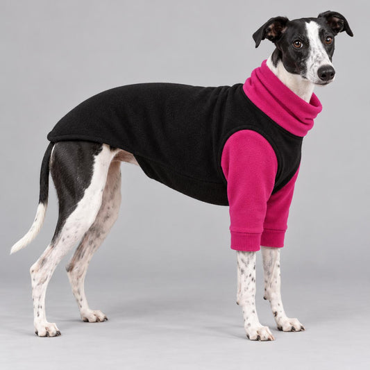Whippet Fleece Jumper with Sleeves, Turtle Neck Dog Coat, Warm Winter Pyjamas for Sighthounds Greyhound Clothes