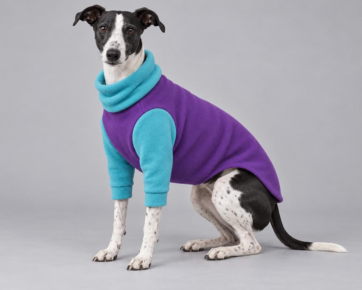 Whippet Fleece Jumper with Sleeves, Turtle Neck Dog Coat, Warm Winter Pyjamas for Sighthounds Greyhound Clothes