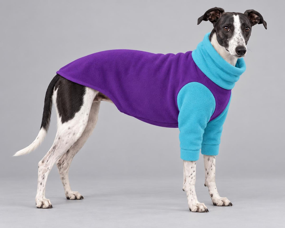 Whippet Fleece Jumper with Sleeves, Turtle Neck Dog Coat, Warm Winter Pyjamas for Sighthounds Greyhound Clothes
