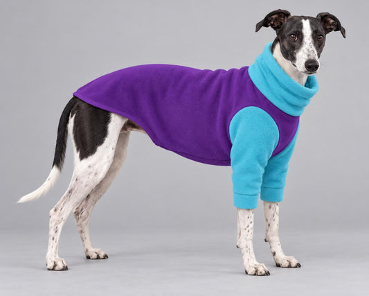 Whippet Fleece Jumper with Sleeves, Turtle Neck Dog Coat, Warm Winter Pyjamas for Sighthounds Greyhound Clothes
