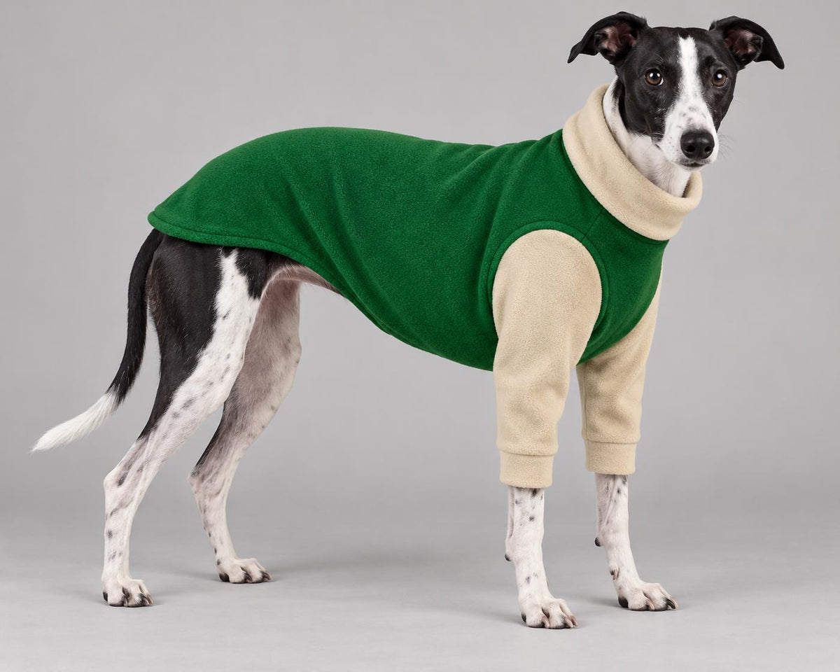 Whippet Fleece Jumper with Sleeves, Turtle Neck Dog Coat, Warm Winter Pyjamas for Sighthounds Greyhound Clothes