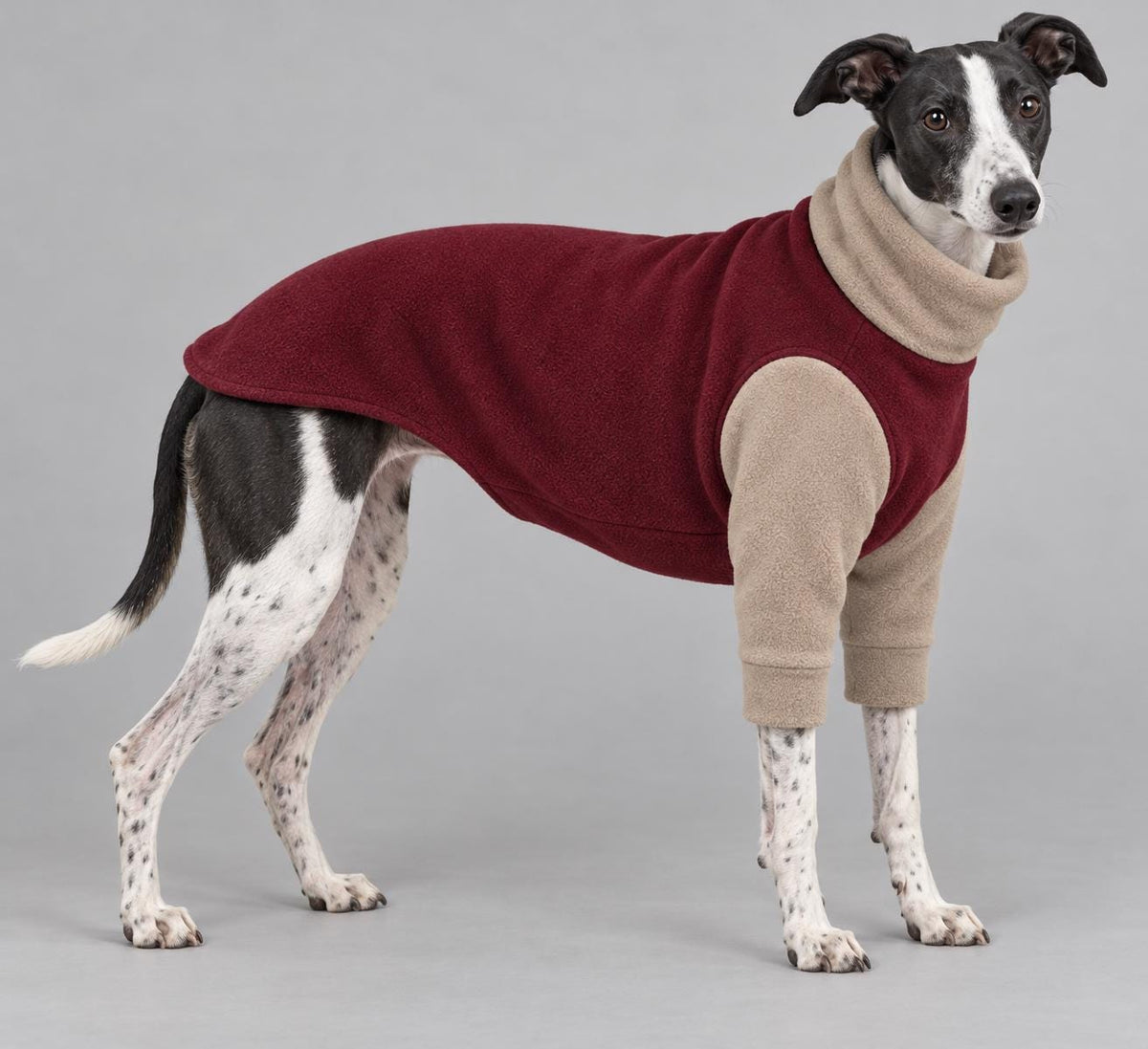Whippet Fleece Jumper with Sleeves, Turtle Neck Dog Coat, Warm Winter Pyjamas for Sighthounds Greyhound Clothes