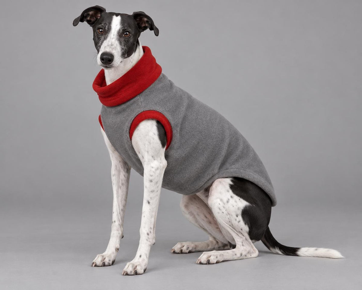 Whippet Fleece Jumper, Sleeveless Dog Coat with Turtle Neck, Two Tone Anti Pill Fleece, Handmade Dog Clothing