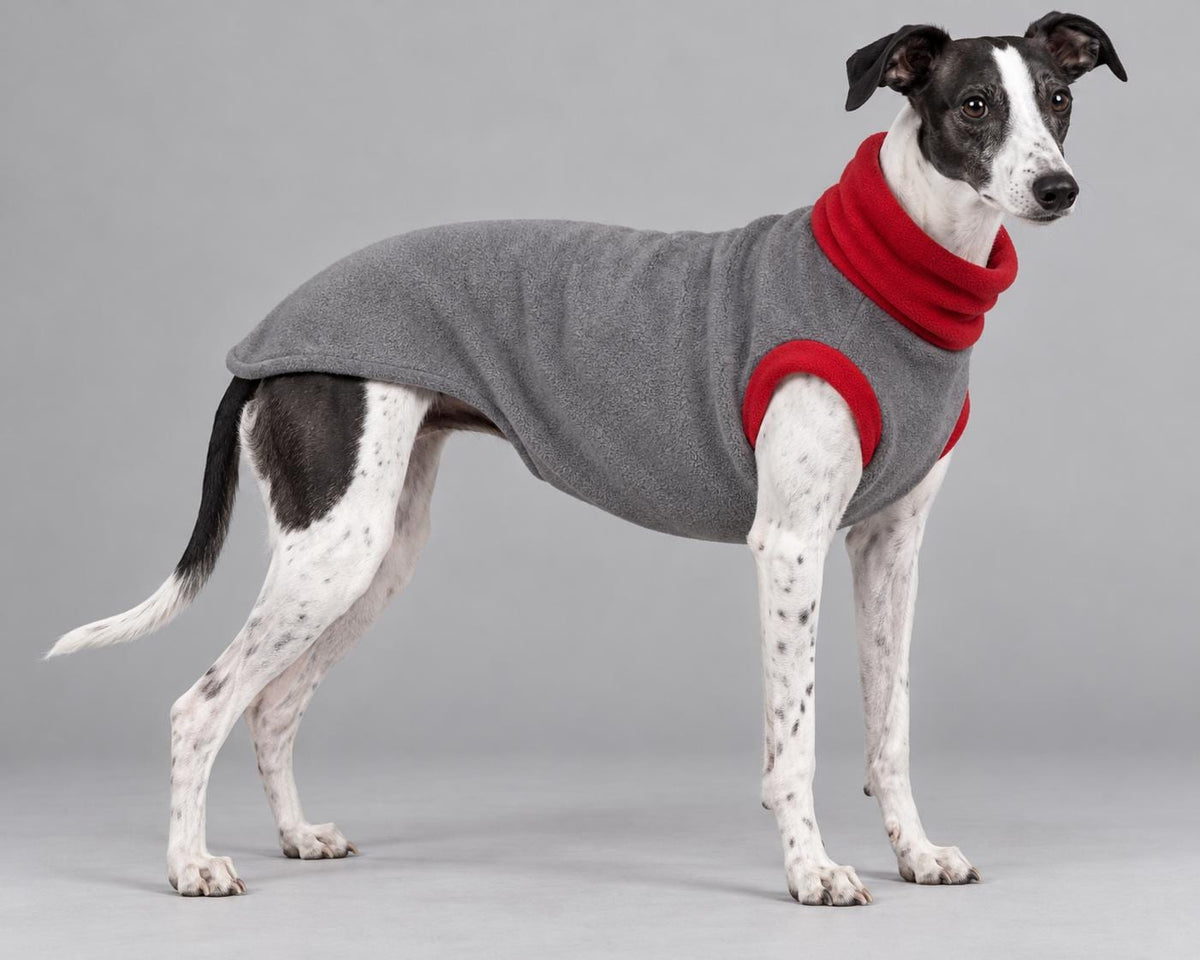 Whippet Fleece Jumper, Sleeveless Dog Coat with Turtle Neck, Two Tone Anti Pill Fleece, Handmade Dog Clothing
