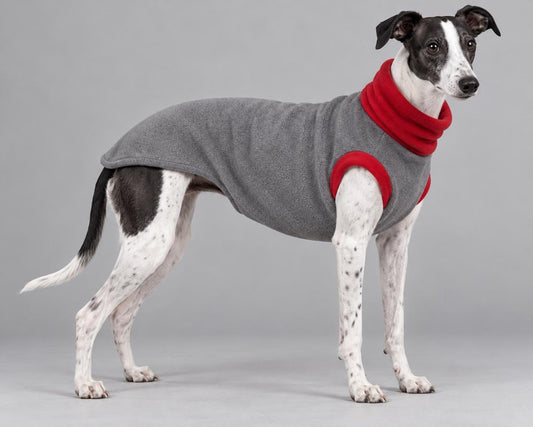 Whippet Fleece Jumper, Sleeveless Dog Coat with Turtle Neck, Two Tone Anti Pill Fleece, Handmade Dog Clothing