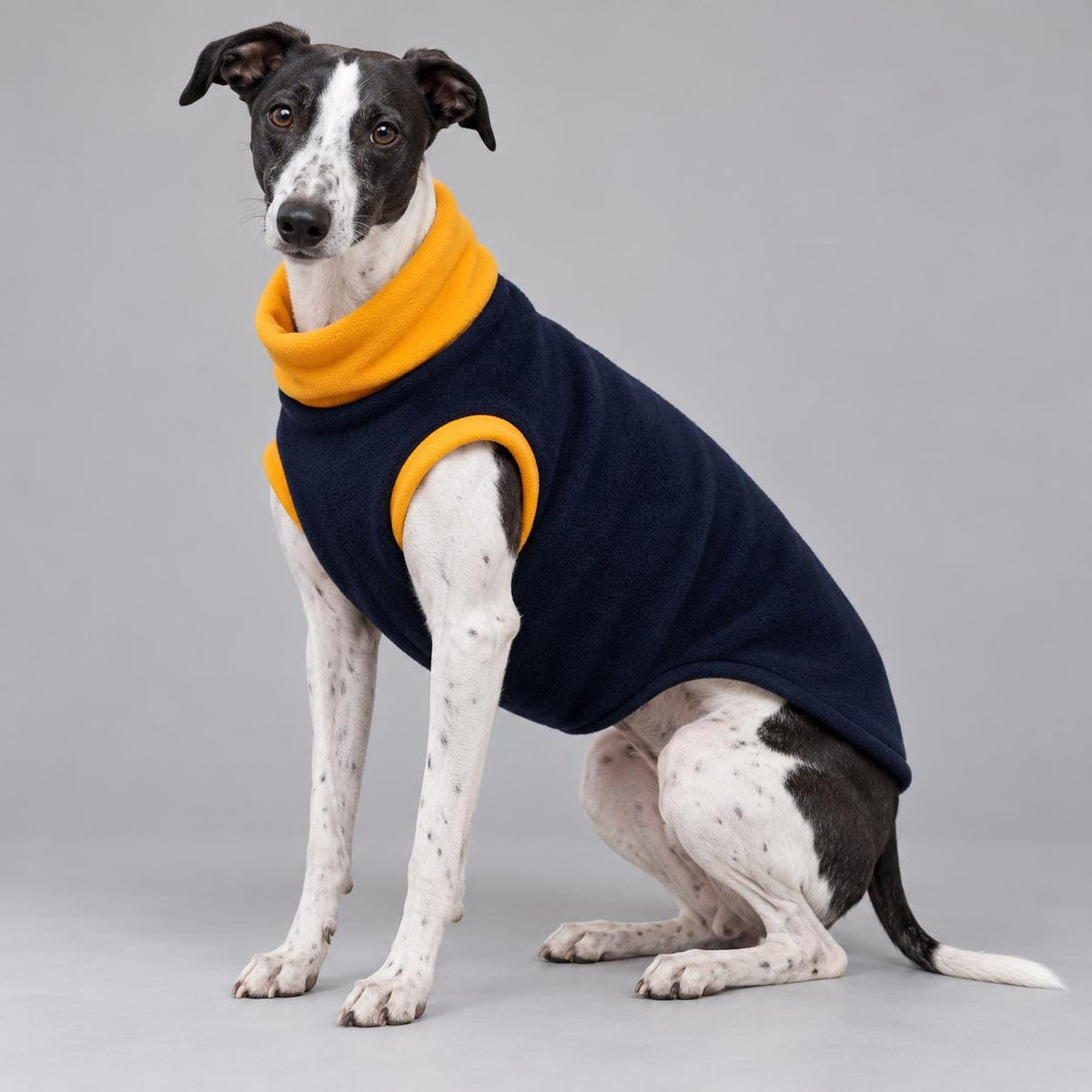 Whippet Fleece Jumper, Sleeveless Dog Coat with Turtle Neck, Two Tone Anti Pill Fleece, Handmade Dog Clothing