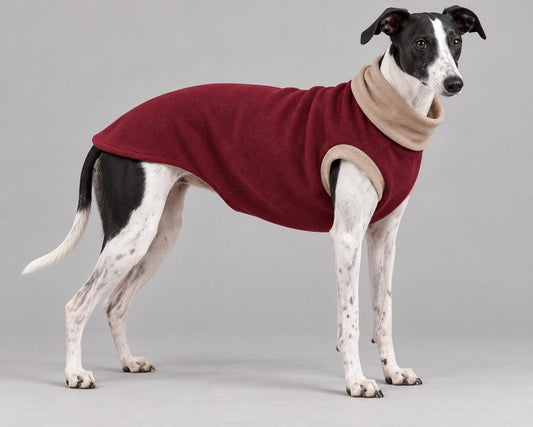 Whippet Fleece Jumper, Sleeveless Dog Coat with Turtle Neck, Two Tone Anti Pill Fleece, Handmade Dog Clothing