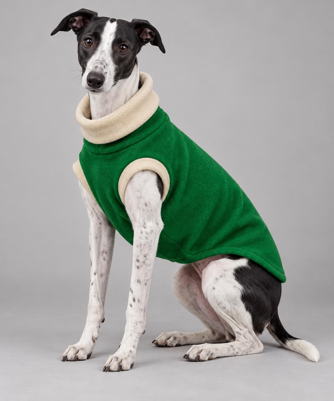 Whippet Fleece Jumper, Sleeveless Dog Coat with Turtle Neck, Two Tone Anti Pill Fleece, Handmade Dog Clothing