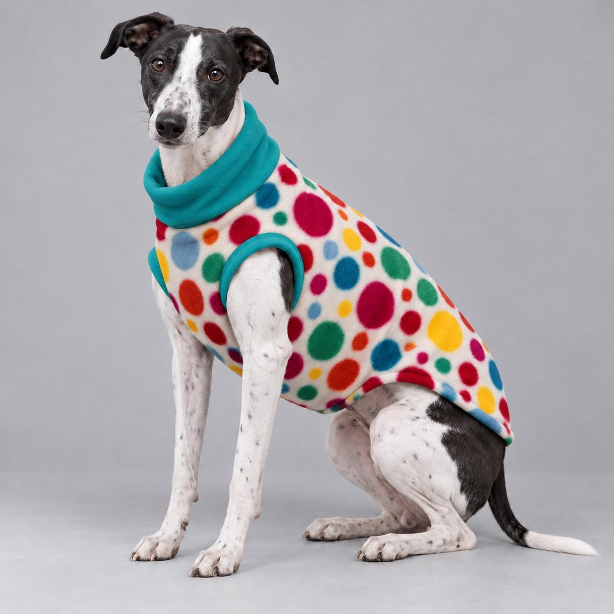 Whippet Fleece Jumper, Sleeveless Dog Coat with Turtle Neck, Two Tone Anti Pill Fleece, Handmade Dog Clothing