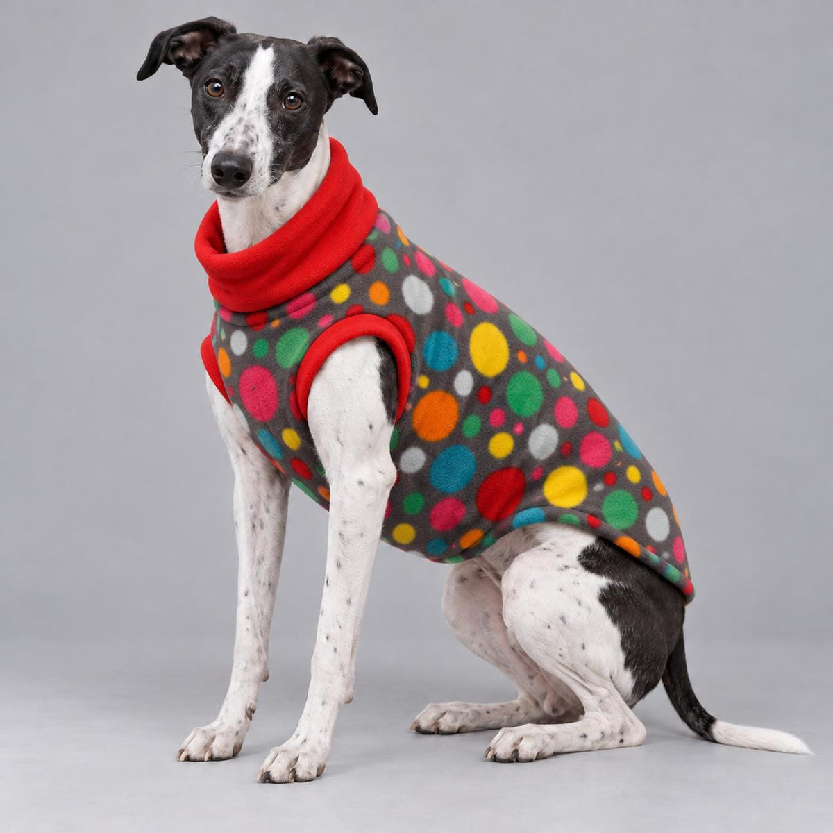 Whippet Fleece Jumper, Sleeveless Dog Coat with Turtle Neck, Two Tone Anti Pill Fleece, Handmade Dog Clothing