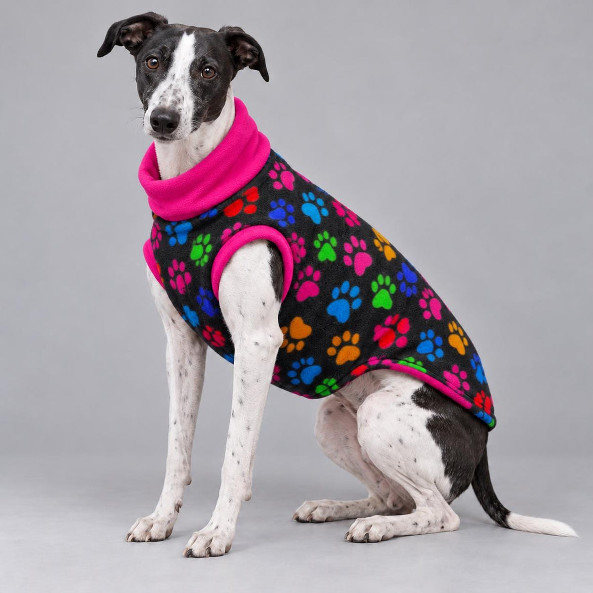 Whippet Fleece Jumper, Sleeveless Dog Coat with Turtle Neck, Two Tone Anti Pill Fleece, Handmade Dog Clothing