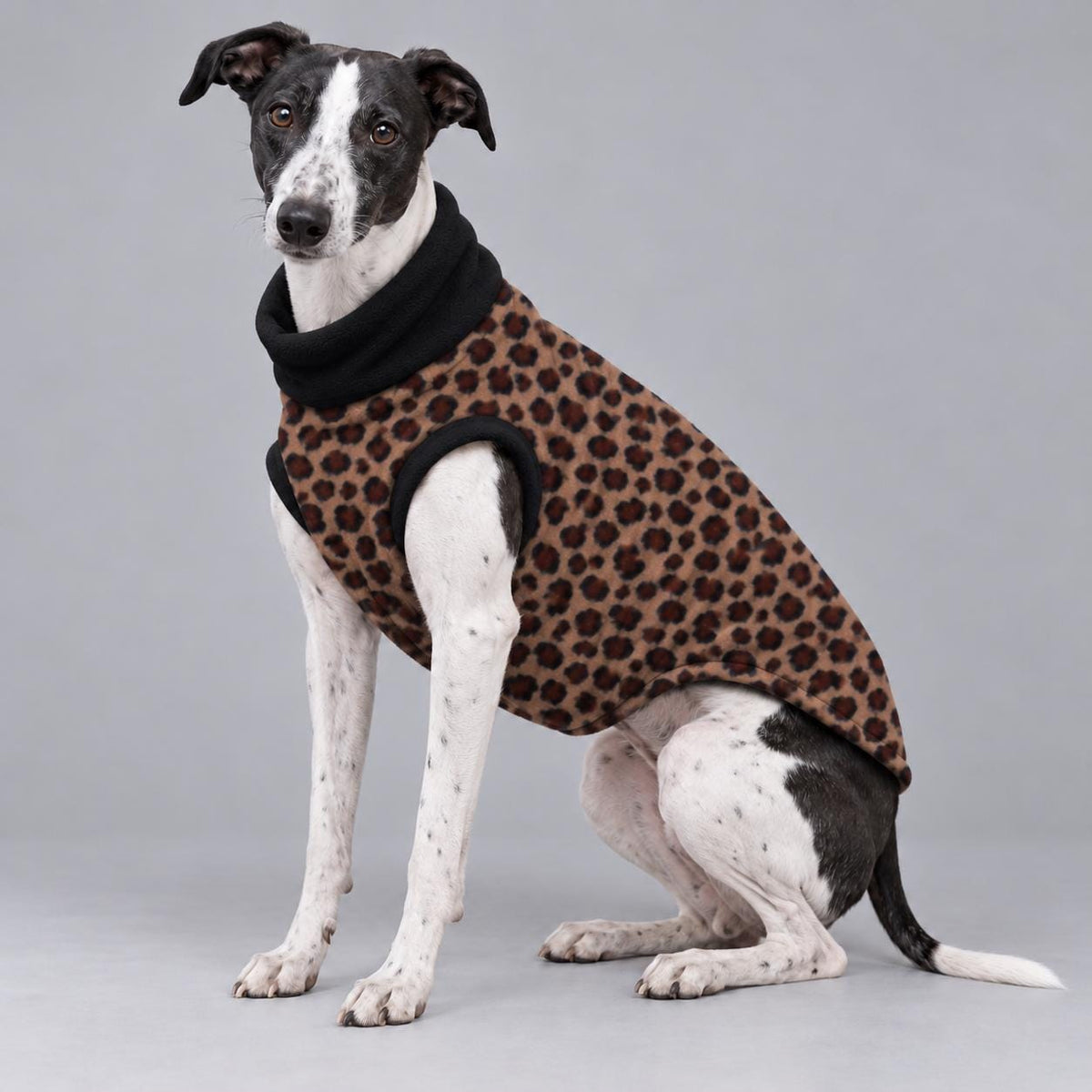 Whippet Fleece Jumper, Sleeveless Dog Coat with Turtle Neck, Two Tone Anti Pill Fleece, Handmade Dog Clothing