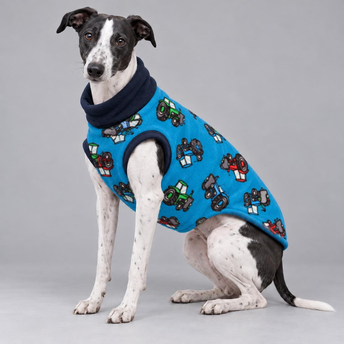 Whippet Fleece Jumper, Sleeveless Dog Coat with Turtle Neck, Two Tone Anti Pill Fleece, Handmade Dog Clothing