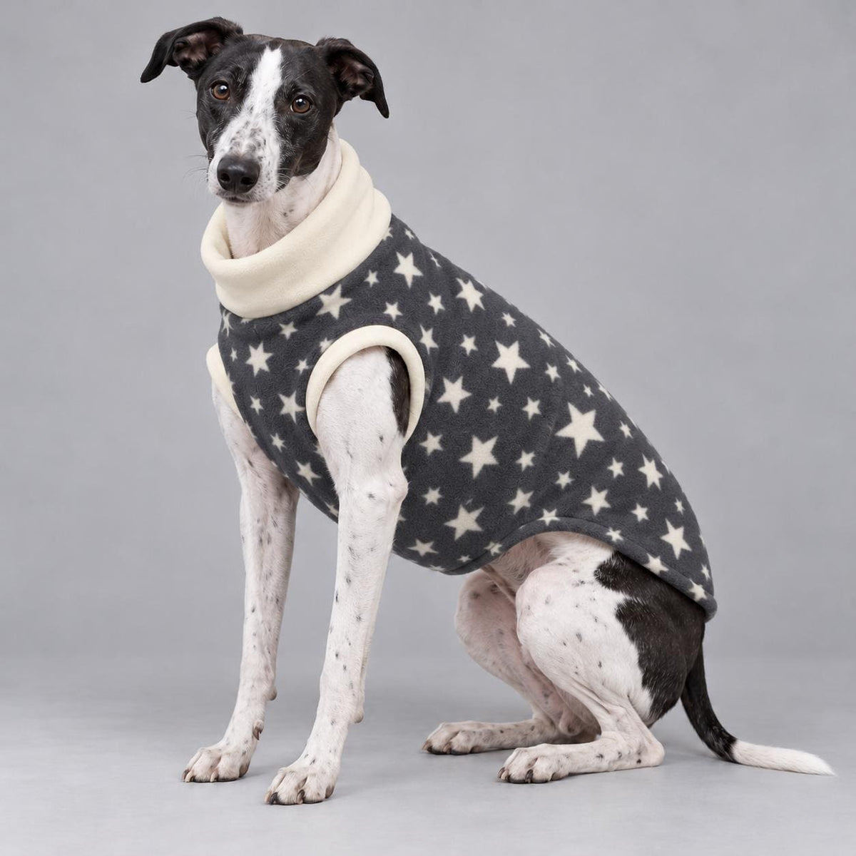 Whippet Fleece Jumper, Sleeveless Dog Coat with Turtle Neck, Two Tone Anti Pill Fleece, Handmade Dog Clothing