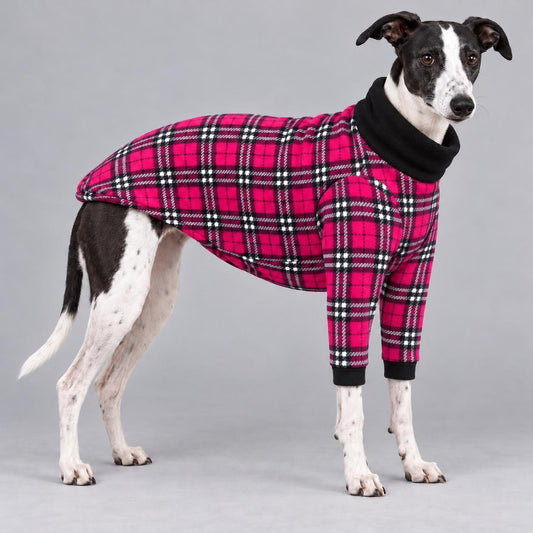 Whippet Fleece Jumper with Sleeves, Turtle Neck Dog Coat, Warm Winter Pyjamas for Sighthounds Greyhound Clothes