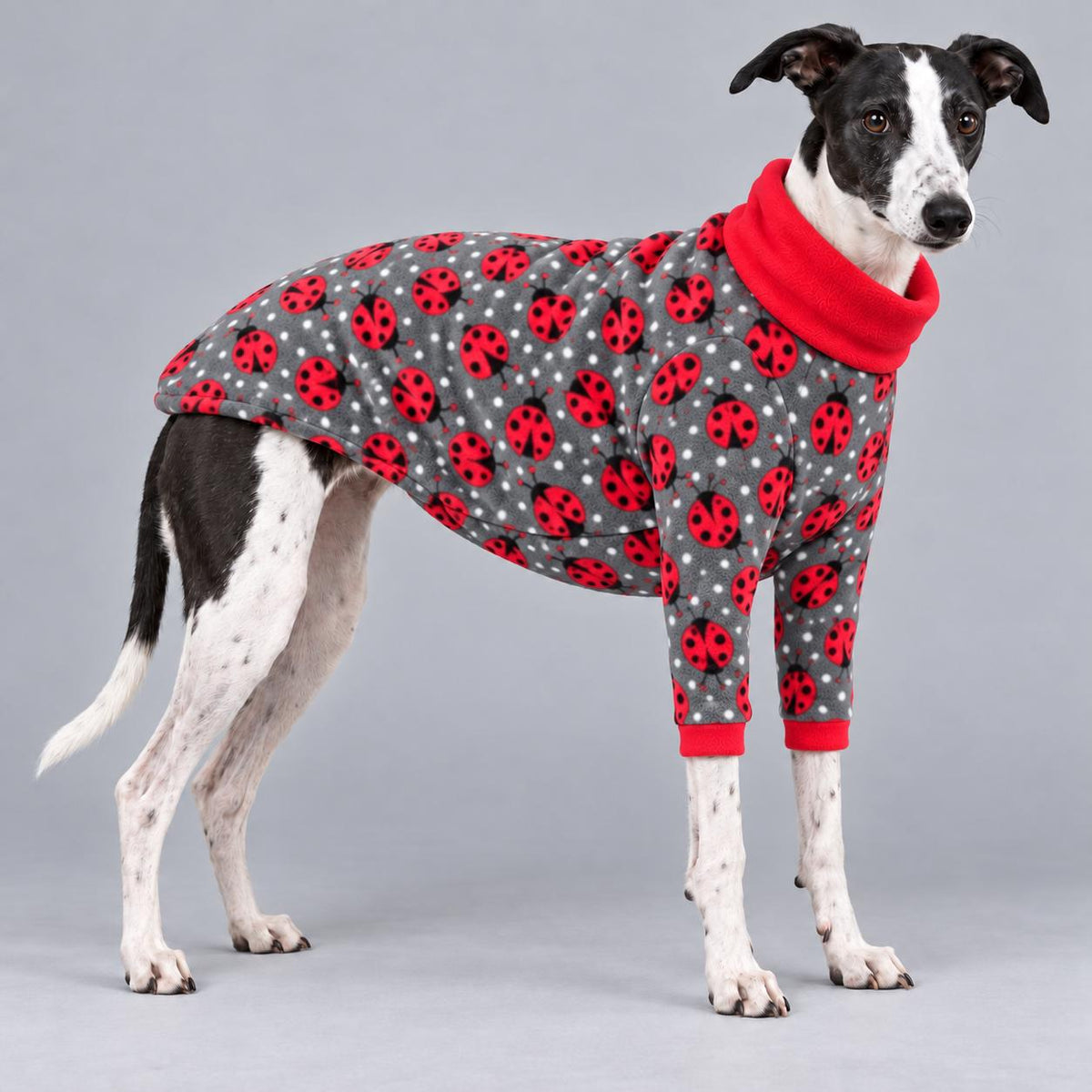 Whippet Fleece Jumper with Sleeves, Turtle Neck Dog Coat, Warm Winter Pyjamas for Sighthounds Greyhound Clothes