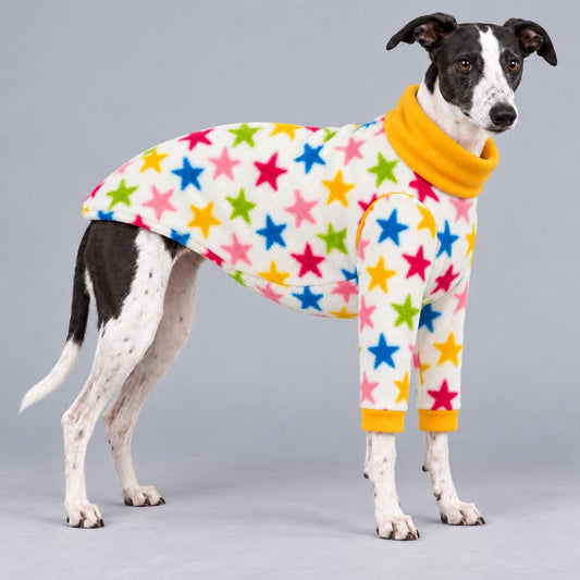 Whippet Fleece Jumper with Sleeves, Turtle Neck Dog Coat, Warm Winter Pyjamas for Sighthounds Greyhound Clothes