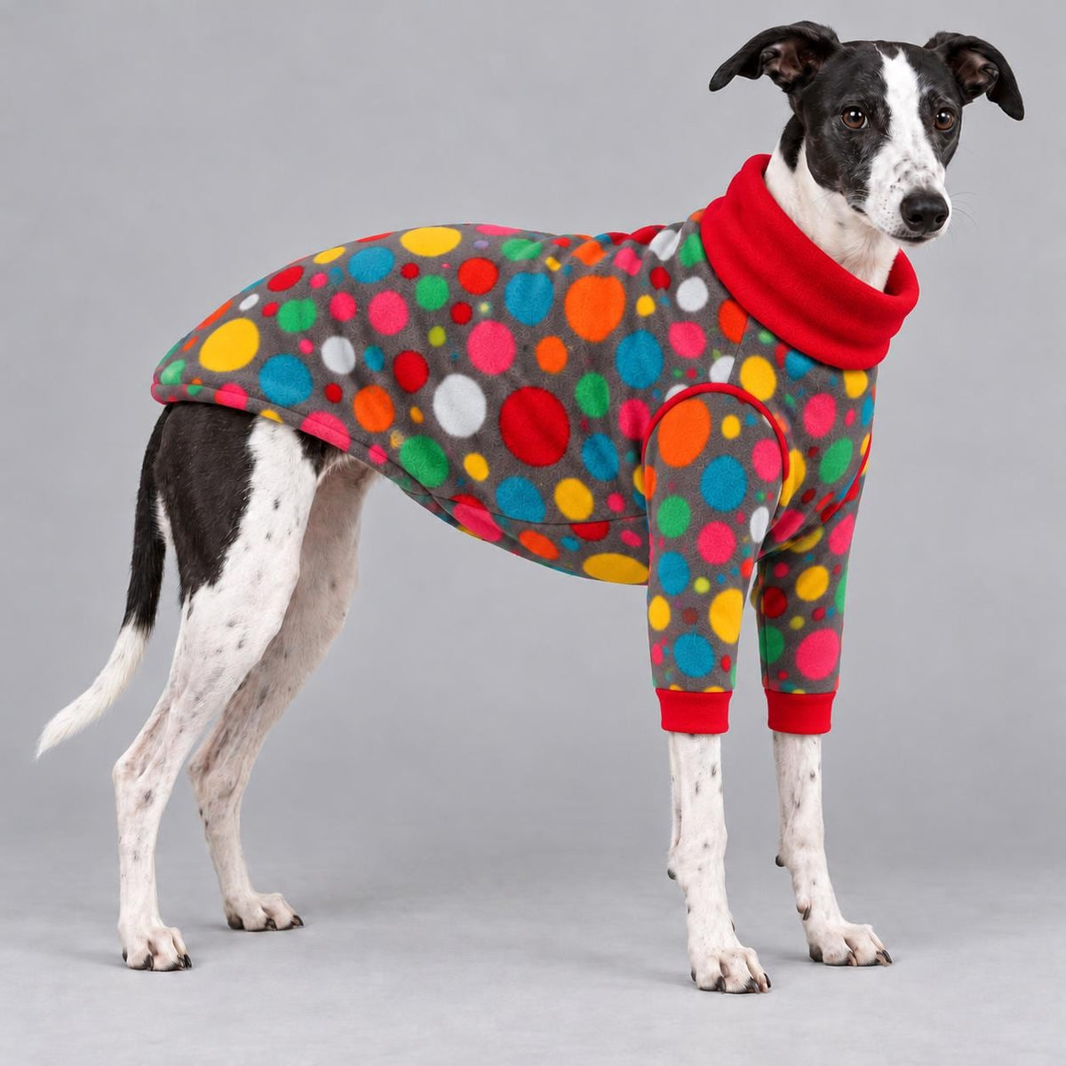 Whippet Fleece Jumper with Sleeves, Turtle Neck Dog Coat, Warm Winter Pyjamas for Sighthounds Greyhound Clothes