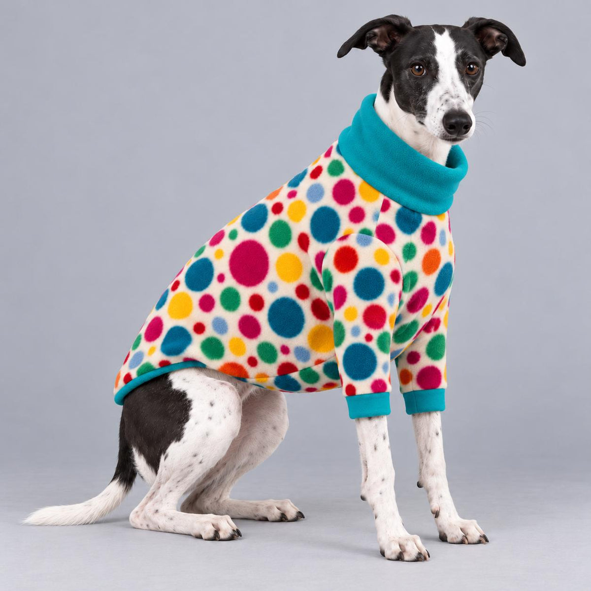 Whippet Fleece Jumper with Sleeves, Turtle Neck Dog Coat, Warm Winter Pyjamas for Sighthounds Greyhound Clothes