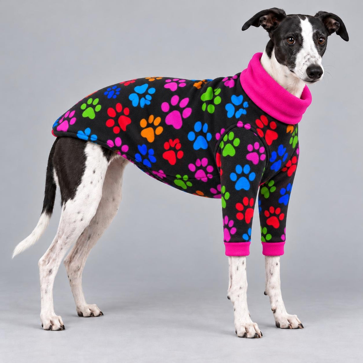 Whippet Fleece Jumper with Sleeves, Turtle Neck Dog Coat, Warm Winter Pyjamas for Sighthounds Greyhound Clothes