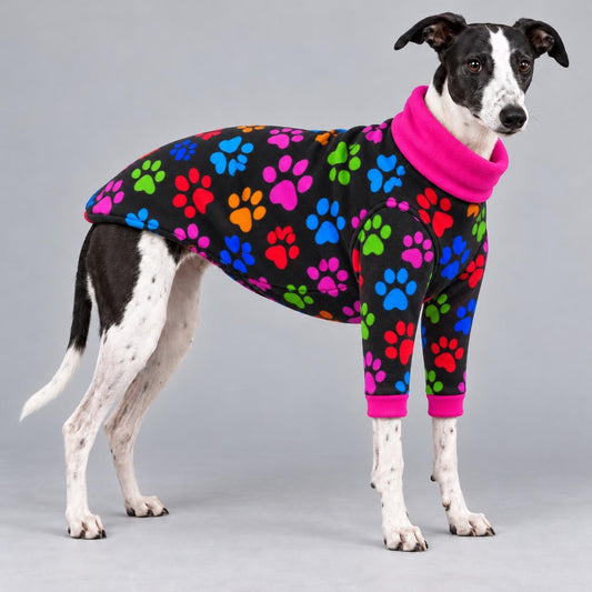 Whippet Fleece Jumper with Sleeves, Turtle Neck Dog Coat, Warm Winter Pyjamas for Sighthounds Greyhound Clothes