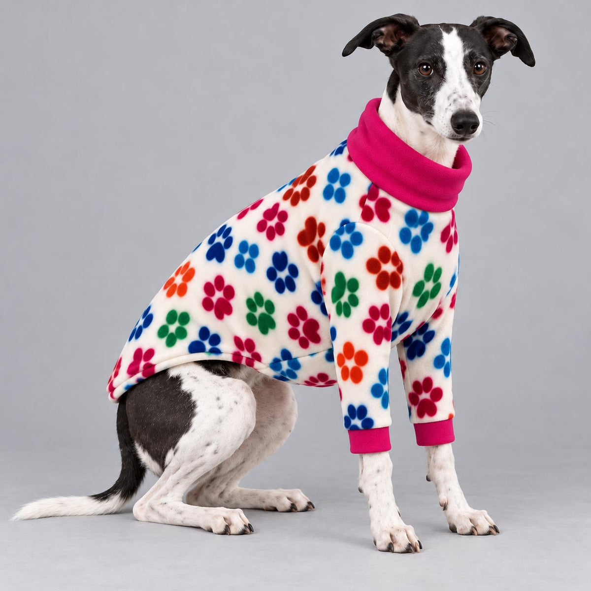Whippet Fleece Jumper with Sleeves, Turtle Neck Dog Coat, Warm Winter Pyjamas for Sighthounds Greyhound Clothes