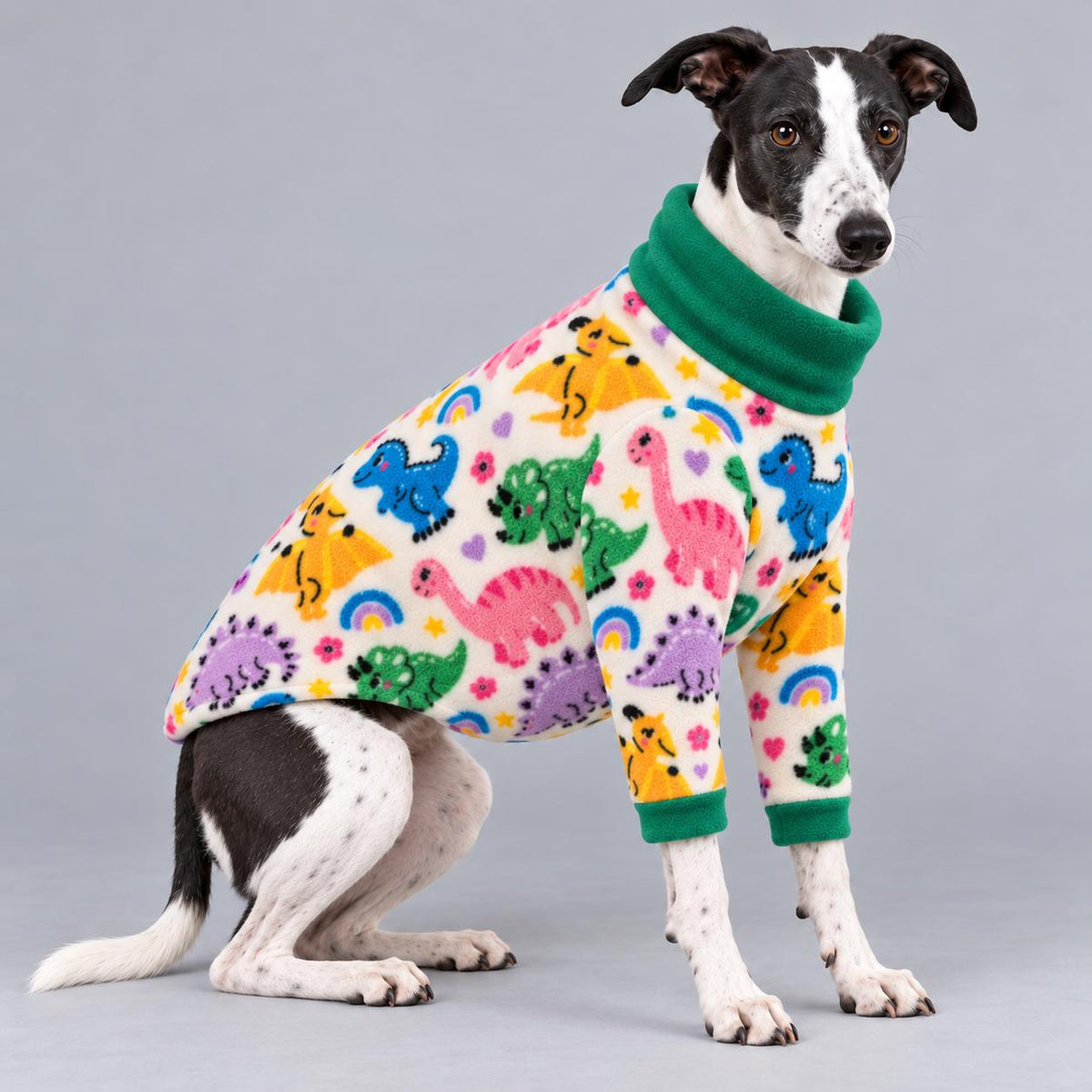 Whippet Fleece Jumper with Sleeves, Turtle Neck Dog Coat, Warm Winter Pyjamas for Sighthounds Greyhound Clothes