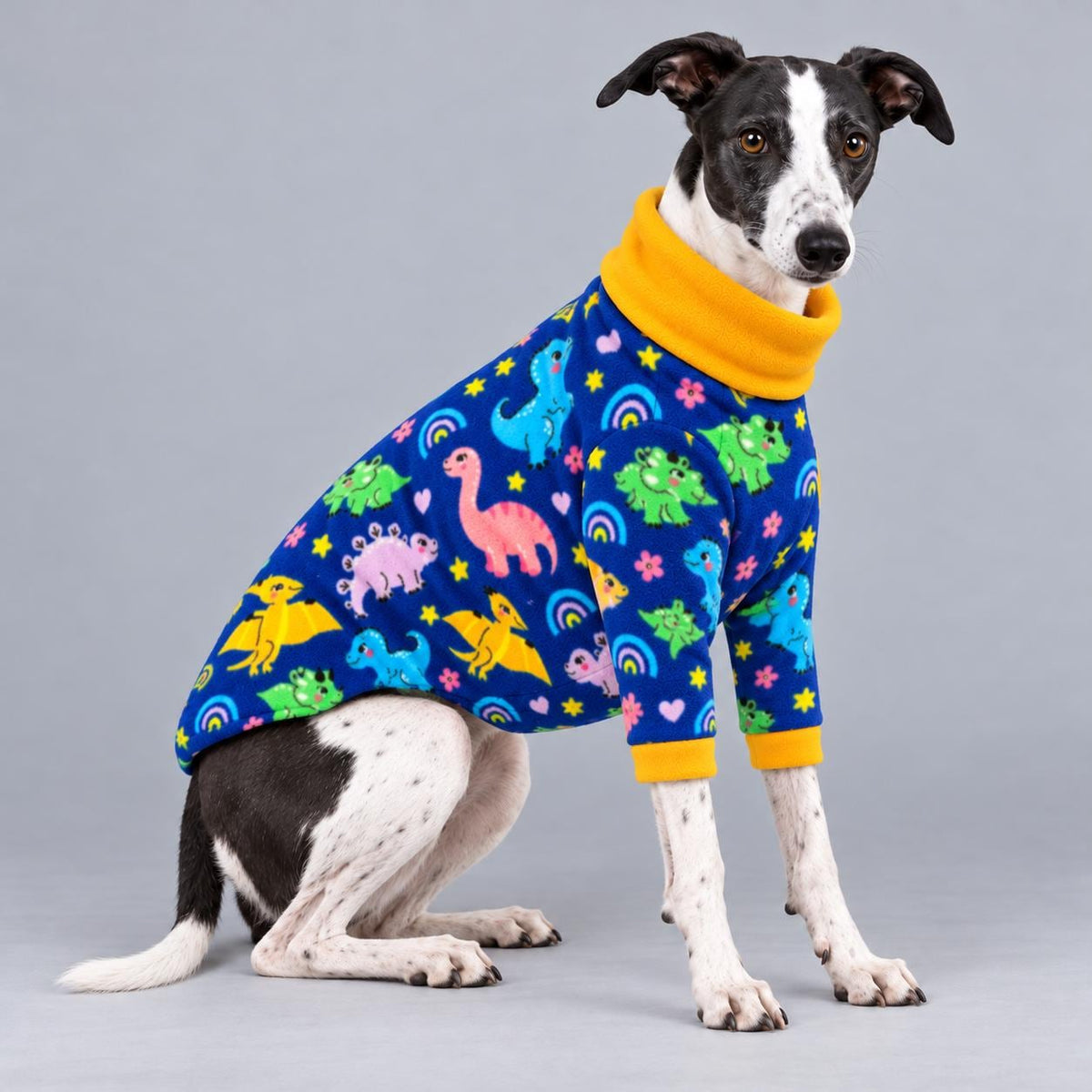 Whippet Fleece Jumper with Sleeves, Turtle Neck Dog Coat, Warm Winter Pyjamas for Sighthounds Greyhound Clothes