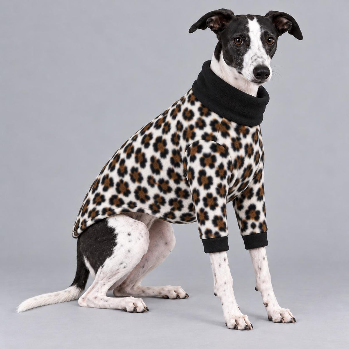 Whippet Fleece Jumper with Sleeves, Turtle Neck Dog Coat, Warm Winter Pyjamas for Sighthounds Greyhound Clothes