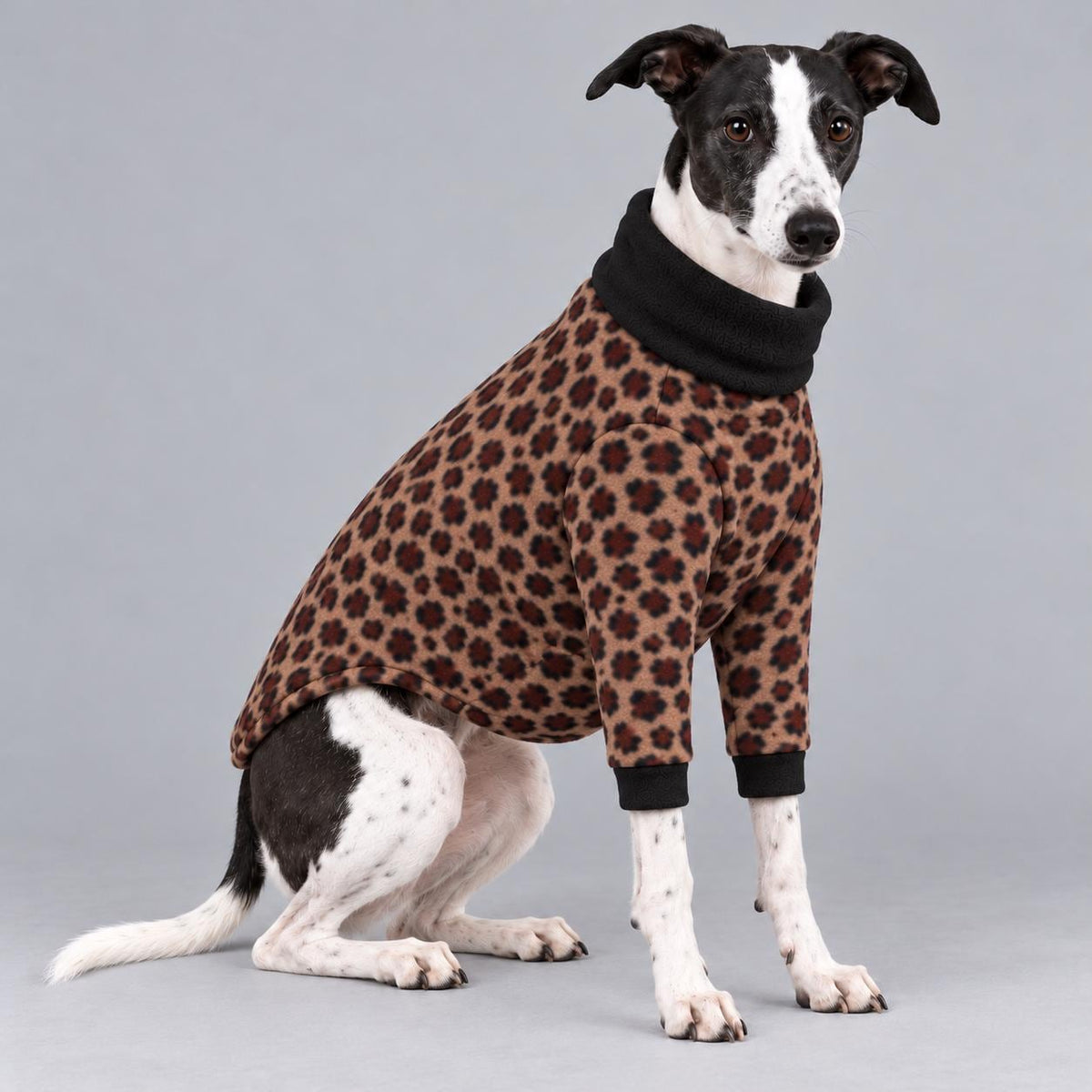 Whippet Fleece Jumper with Sleeves, Turtle Neck Dog Coat, Warm Winter Pyjamas for Sighthounds Greyhound Clothes
