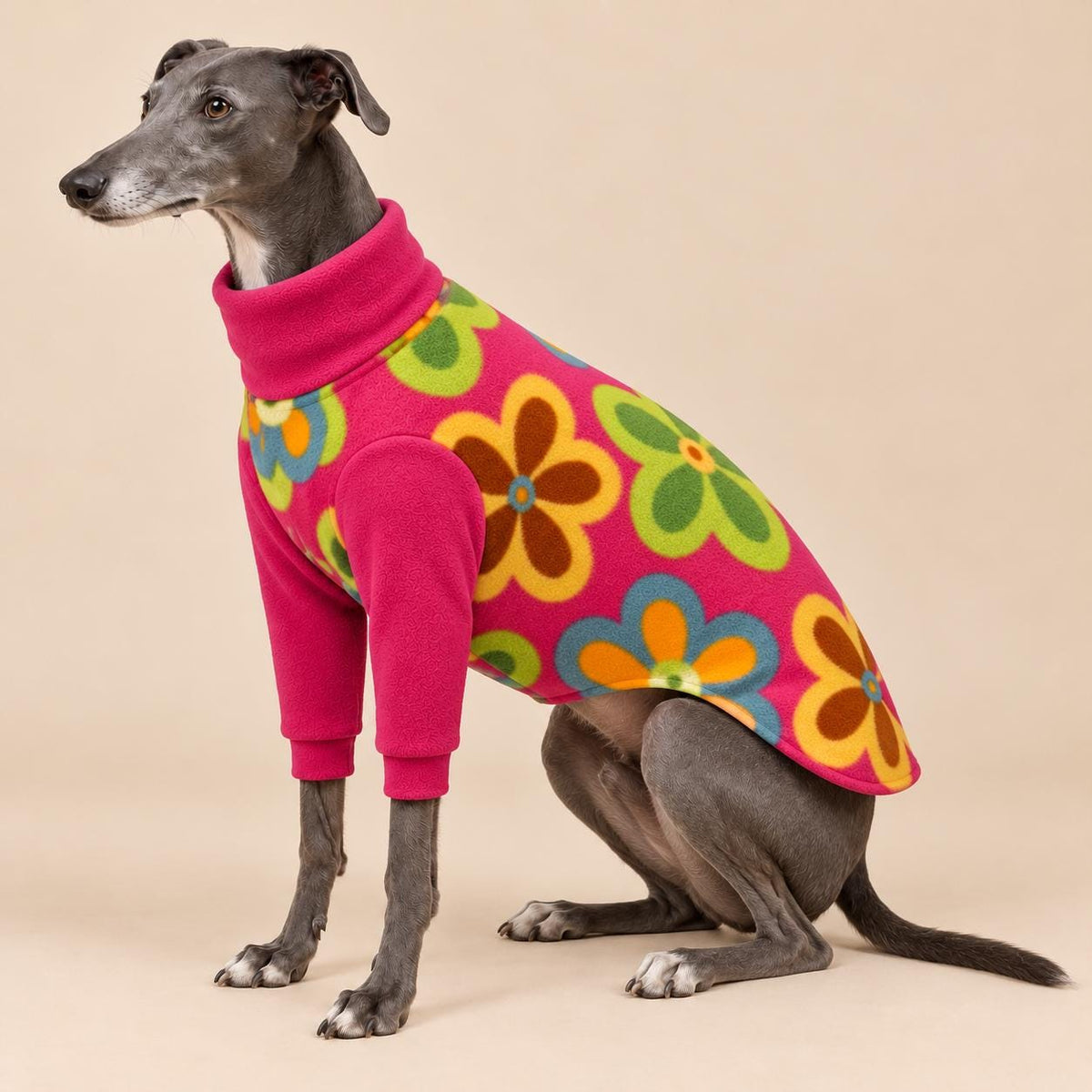 English Greyhound Fleece Jumper, Turtle Neck Dog Pyjamas, Greyhound Winter Top, Soft Fleece Greyhound Clothes