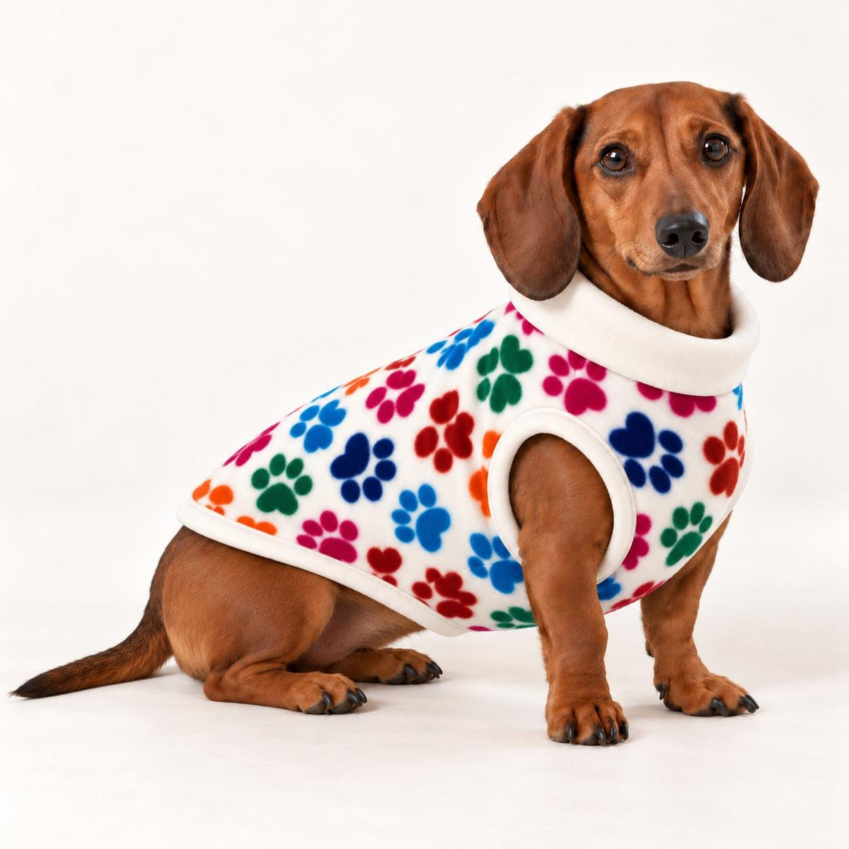 Sausage Dog Fleece Sweater | Dachshund Paw Print Jumper | Warm Dog Coat | Soft Winter Pet Clothing | Small Dog Pullover