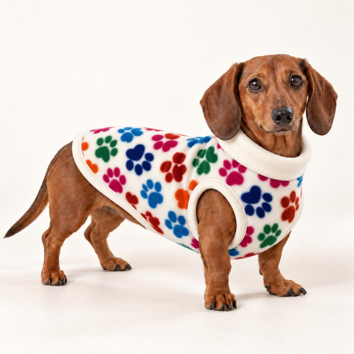 Sausage Dog Fleece Sweater | Dachshund Paw Print Jumper | Warm Dog Coat | Soft Winter Pet Clothing | Small Dog Pullover