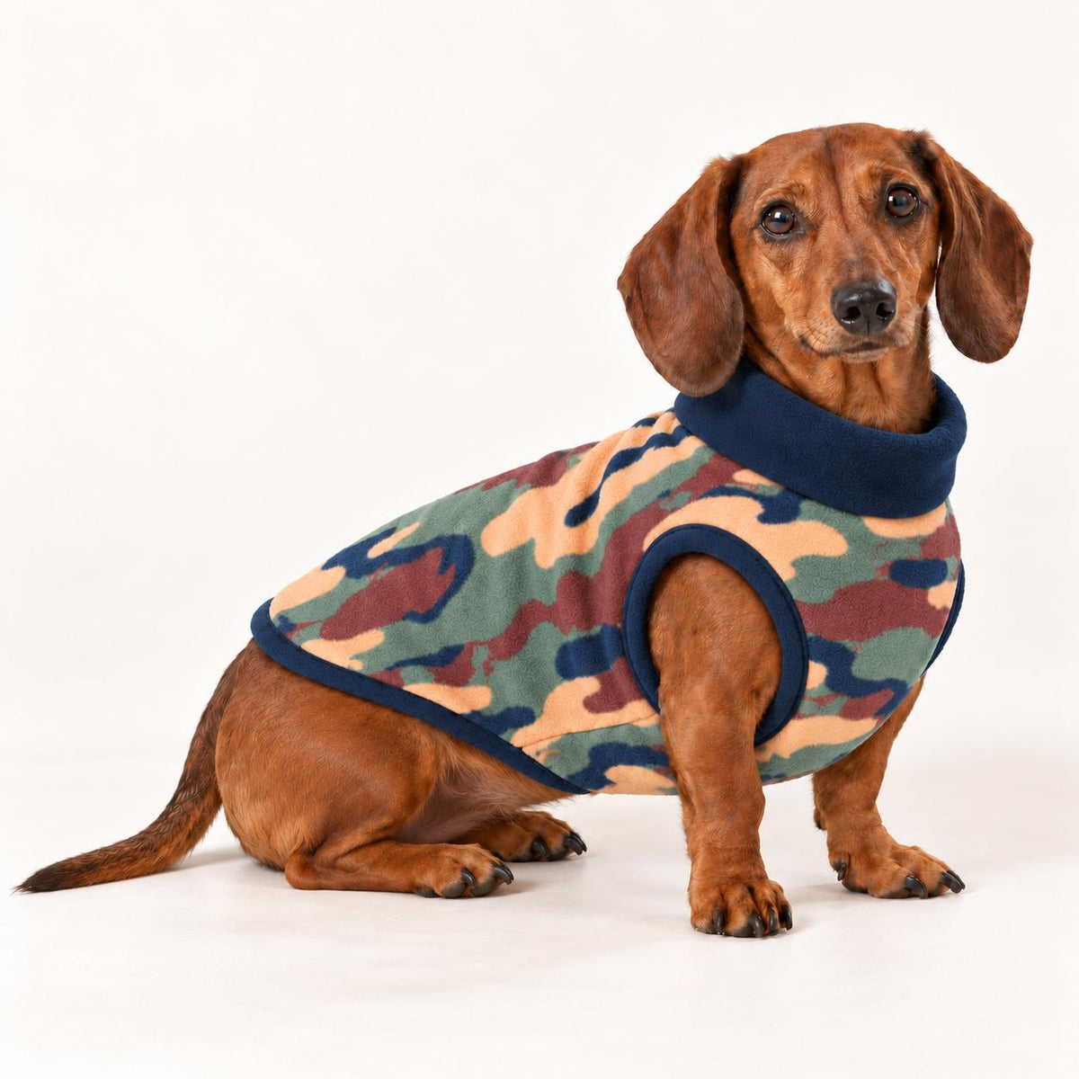 Sausage Dog Fleece Sweater | Dachshund Camouflage Print Jumper | Warm Dog Coat | Soft Winter Pet Clothing | Small Dog Pullover