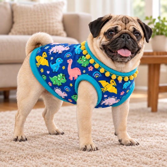 Dog Fleece Vest with Pom Pom Trim | Cosy Winter Dog Sweater for Pugs, Frenchie's Warm Dog Jumper