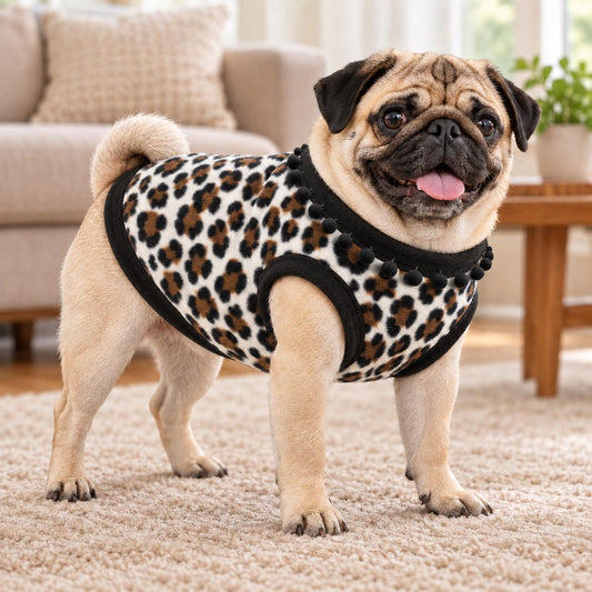 Dog Fleece Vest with Pom Pom Trim | Cosy Winter Dog Sweater for Pugs, Frenchie's Warm Dog Jumper
