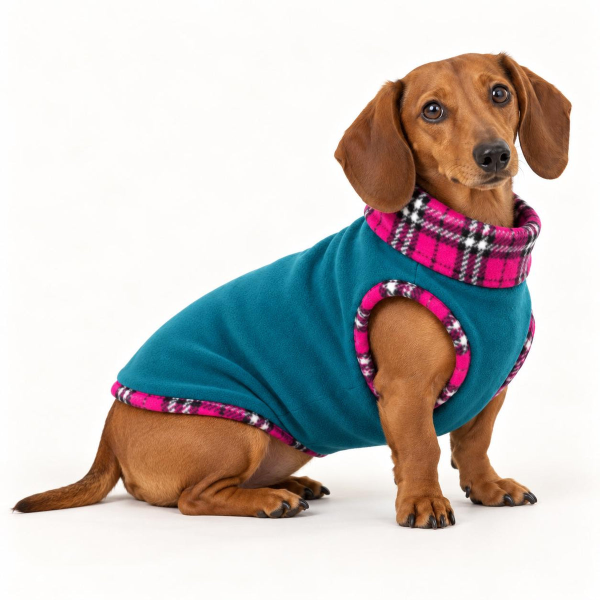 Handmade Two Tone Fleece Jumper For Sausage Dog, Warm Dachshund Coat, Small to Large Dog Clothing