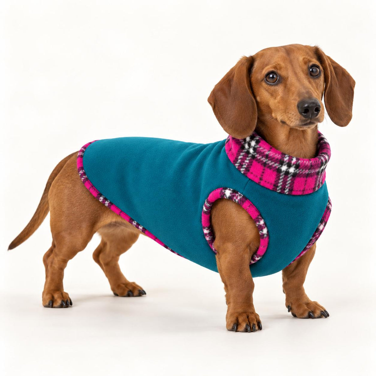 Handmade Two Tone Fleece Jumper For Sausage Dog, Warm Dachshund Coat, Small to Large Dog Clothing