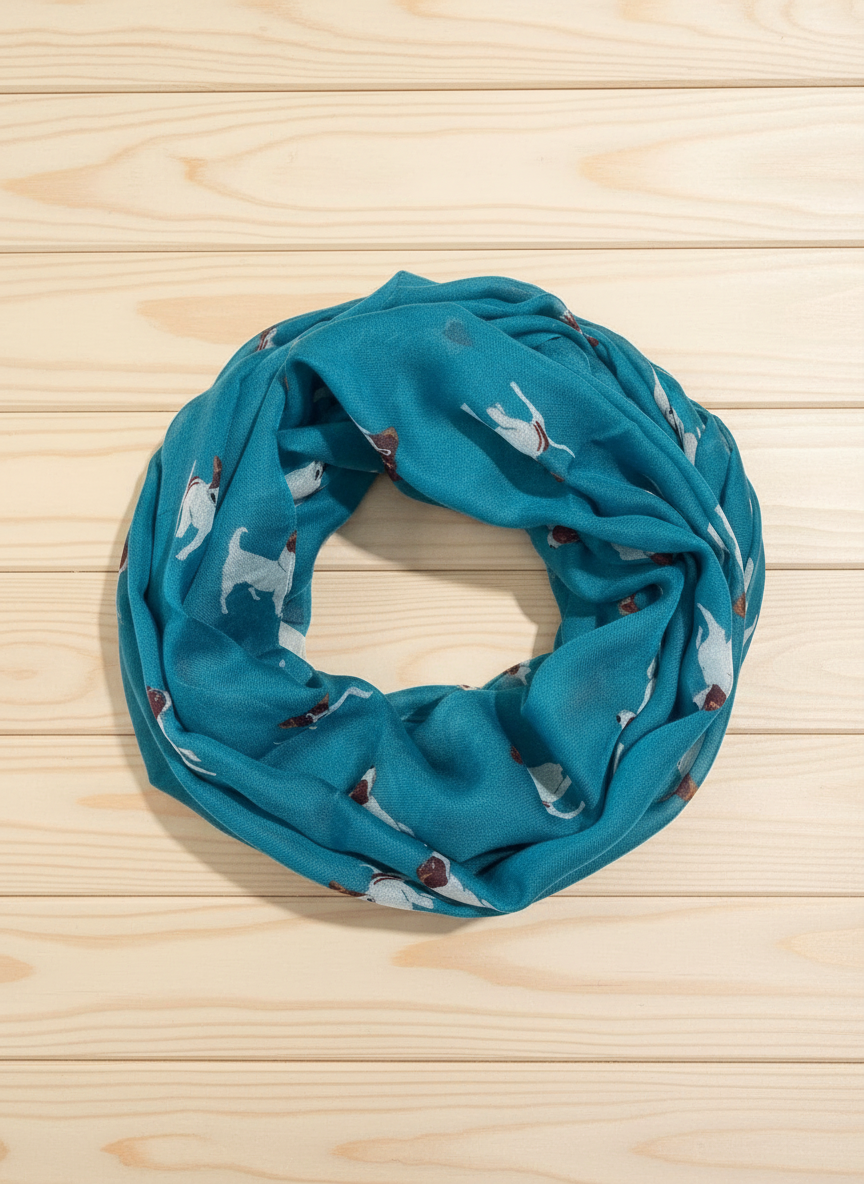 Jack Russell Terrier Infinity Scarf | Mustard Yellow Dog Print Snood | Lightweight Chiffon Loop Scarf | Dog Lover Gift