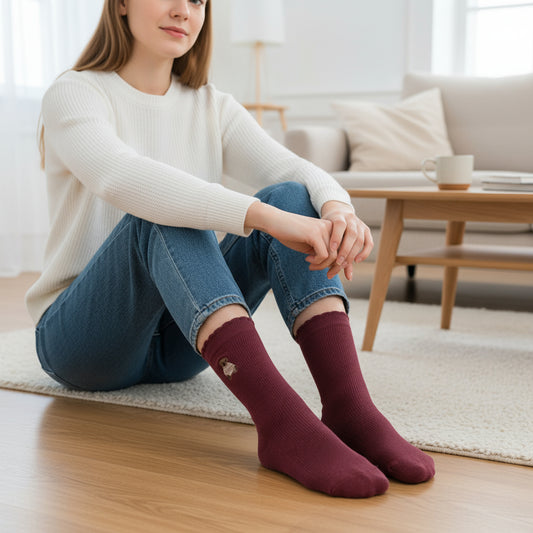 Teddy Bear Embroidered -Plain Seamless Socks